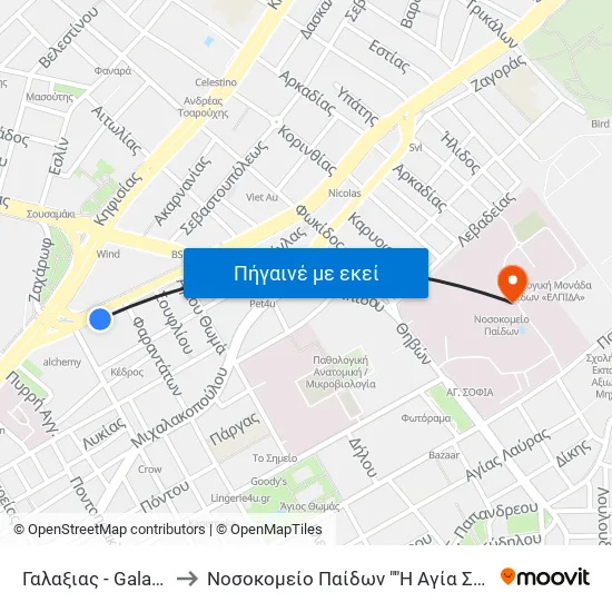 Γαλαξιας - Galaxias to Νοσοκομείο Παίδων "Η Αγία Σοφία" map