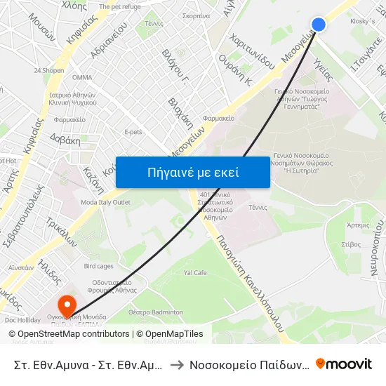 Στ. Εθν.Αμυνα - Στ. Εθν.Αμυνα - St. Ethn. Amyna to Νοσοκομείο Παίδων "Η Αγία Σοφία" map