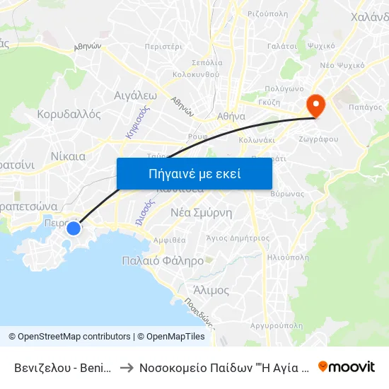 Βενιζελου - Βenizeloy to Νοσοκομείο Παίδων "Η Αγία Σοφία" map