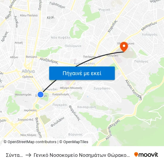 Σύνταγμα to Γενικό Νοσοκομείο Νοσημάτων Θώρακος "Η Σωτηρία" map