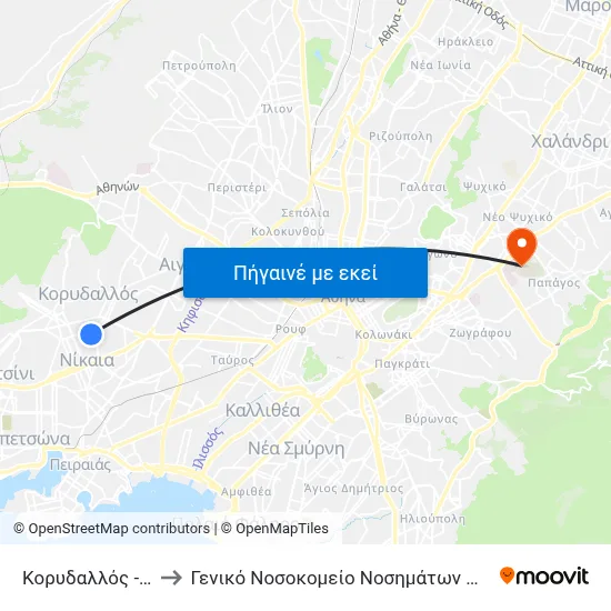 Κορυδαλλός - Koridalos to Γενικό Νοσοκομείο Νοσημάτων Θώρακος "Η Σωτηρία" map