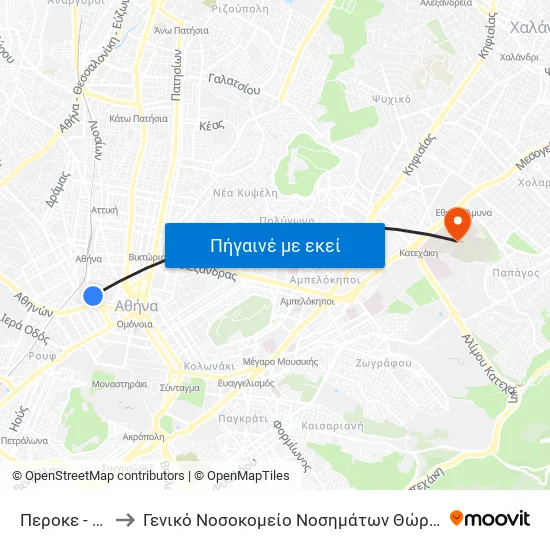 Περοκέ to Γενικό Νοσοκομείο Νοσημάτων Θώρακος "Η Σωτηρία" map