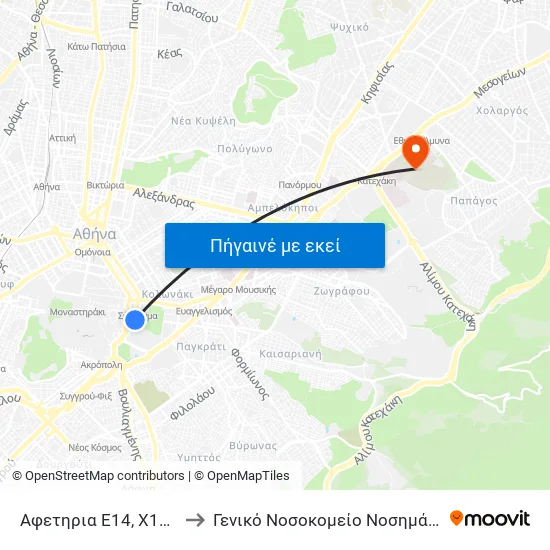 Αφετηρία Ε14, Χ14 (Ζάππειο) to Γενικό Νοσοκομείο Νοσημάτων Θώρακος "Η Σωτηρία" map
