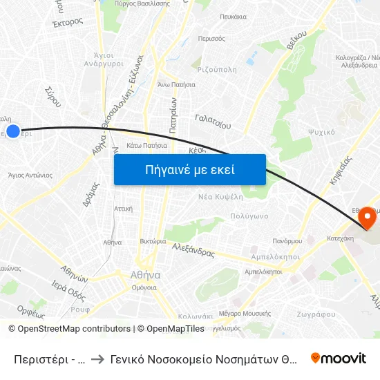 Περιστέρι - Peristeri to Γενικό Νοσοκομείο Νοσημάτων Θώρακος "Η Σωτηρία" map