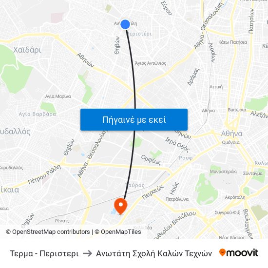 Τερμα - Περιστερι to Ανωτάτη Σχολή Καλών Τεχνών map