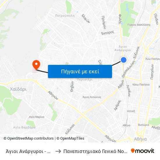 Άγιοι Ανάργυροι - Aghioi Anargyroi to Πανεπιστημιακό Γενικό Νοσοκομείο ""Αττικόν"" map