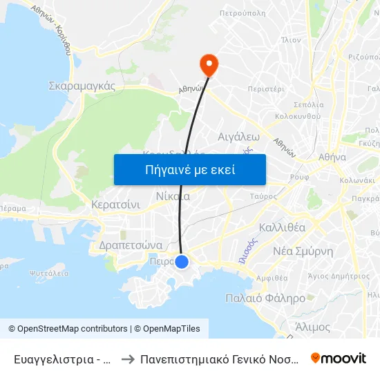 Ευαγγελιστρια - Eyaggelistria to Πανεπιστημιακό Γενικό Νοσοκομείο "Αττικόν" map