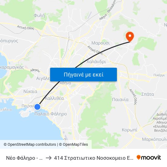 Νέο Φάληρο - Neo Faliro to 414 Στρατιωτικο Νοσοκομειο Ειδικων Νοσηματων map