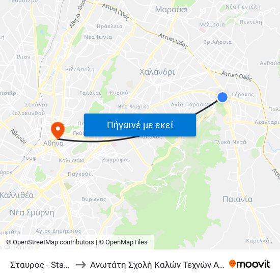 Σταυρος - Stayros to Ανωτάτη Σχολή Καλών Τεχνών Αθήνας map