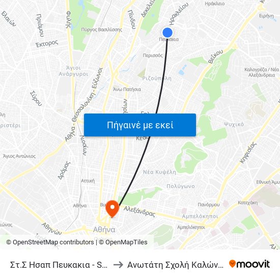 Στ.Σ Ησαπ Πευκακια - St. Hsap Peykakia to Ανωτάτη Σχολή Καλών Τεχνών Αθήνας map