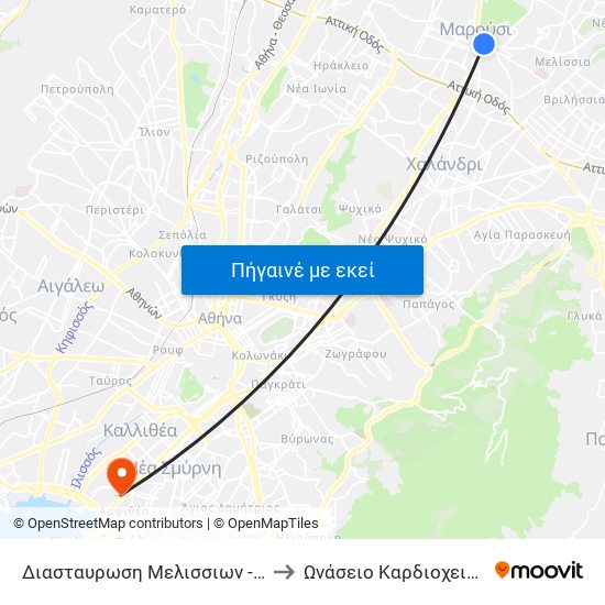 Διασταυρωση Μελισσιων - Diastayrosi Melission to Ωνάσειο Καρδιοχειρουργικό Κέντρο map