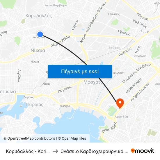 Κορυδαλλός - Koridalos to Ωνάσειο Καρδιοχειρουργικό Κέντρο map