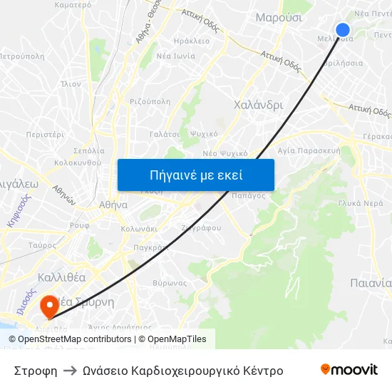 Στροφη to Ωνάσειο Καρδιοχειρουργικό Κέντρο map