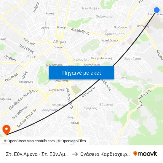 Στ. Εθν.Αμυνα - Στ. Εθν.Αμυνα - St. Ethn. Amyna to Ωνάσειο Καρδιοχειρουργικό Κέντρο map