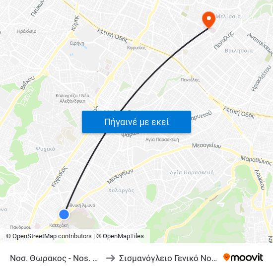 Νοσ. Θωρακος - Nos. Thorakos to Σισμανόγλειο Γενικό Νοσοκομείο map