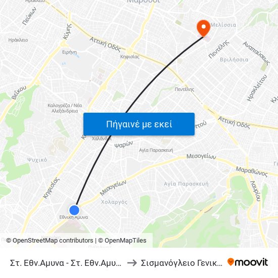 Στ. Εθν.Αμυνα - Στ. Εθν.Αμυνα - St. Ethn. Amyna to Σισμανόγλειο Γενικό Νοσοκομείο map