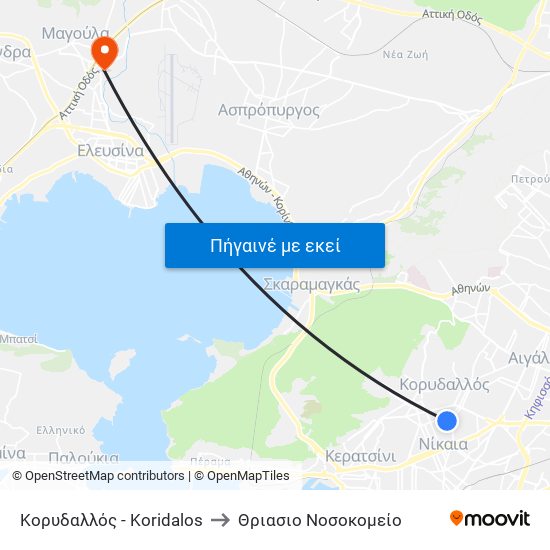 Κορυδαλλός - Koridalos to Θριασιο Νοσοκομείο map