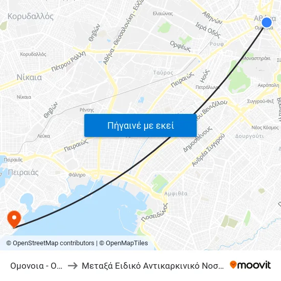 Ομονοια - Omonoia to Μεταξά Ειδικό Αντικαρκινικό Νοσοκομείο Πειραιά map