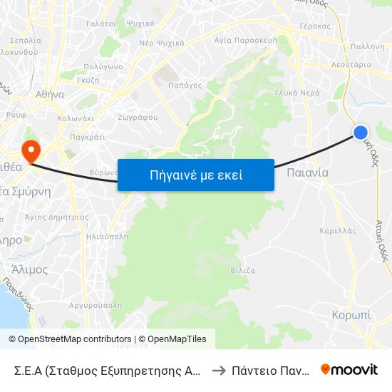 Σ.Ε.Α (Σταθμος Εξυπηρετησης Αυτοκινηστων) - S.E.A to Πάντειο Πανεπιστήμιο map