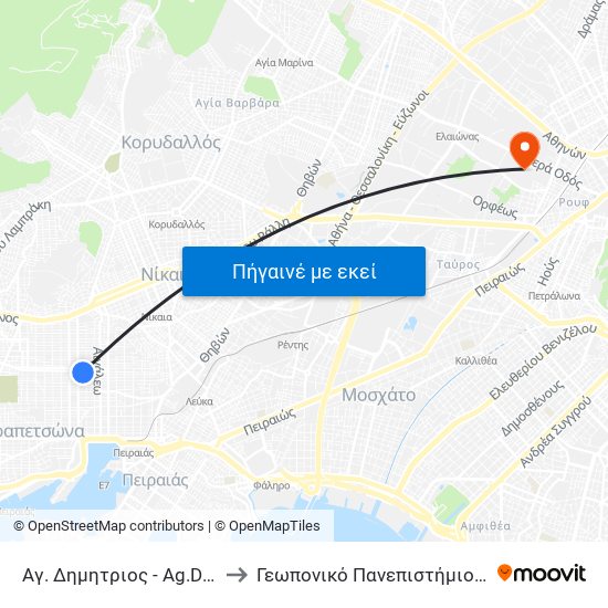 Αγ. Δημητριος - Ag.Dimitrios to Γεωπονικό Πανεπιστήμιο Αθηνών map