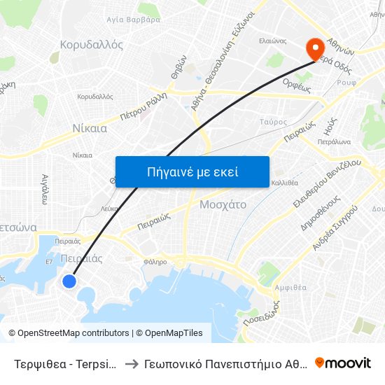 Τερψιθεα - Terpsithea to Γεωπονικό Πανεπιστήμιο Αθηνών map