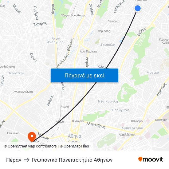 Πέραν to Γεωπονικό Πανεπιστήμιο Αθηνών map