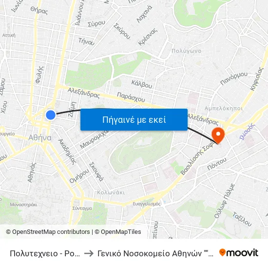 Πολυτεχνειο - Polytexneio to Γενικό Νοσοκομείο Αθηνών "Ιπποκράτειο" map