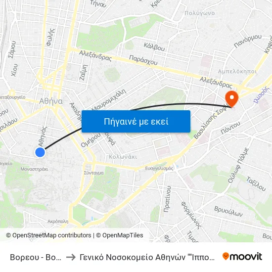 Βορεου - Boreoy to Γενικό Νοσοκομείο Αθηνών "Ιπποκράτειο" map