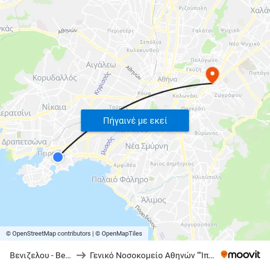 Βενιζελου - Βenizeloy to Γενικό Νοσοκομείο Αθηνών "Ιπποκράτειο" map