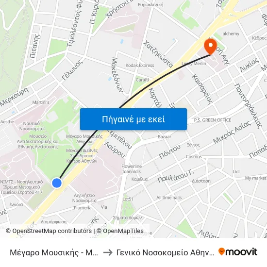 Μέγαρο Μουσικής - Megaro Moussikis to Γενικό Νοσοκομείο Αθηνών "Ιπποκράτειο" map