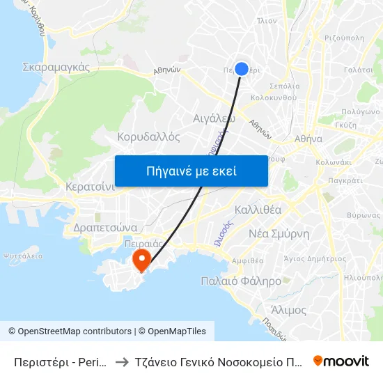Περιστέρι - Peristeri to Τζάνειο Γενικό Νοσοκομείο Πειραιά map