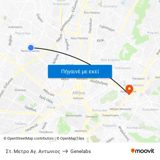 Στ. Μετρο Αγ. Αντωνιος to Genelabs map
