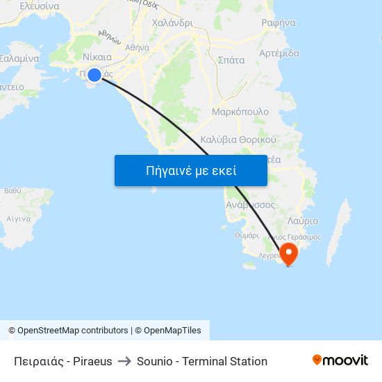 Πειραιάς - Piraeus to Sounio - Terminal Station map