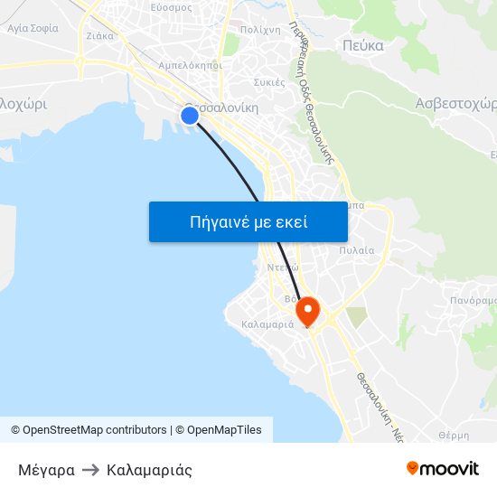 Μέγαρα to Καλαμαριάς map