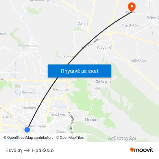 Ξενάκη to Ηράκλειο map