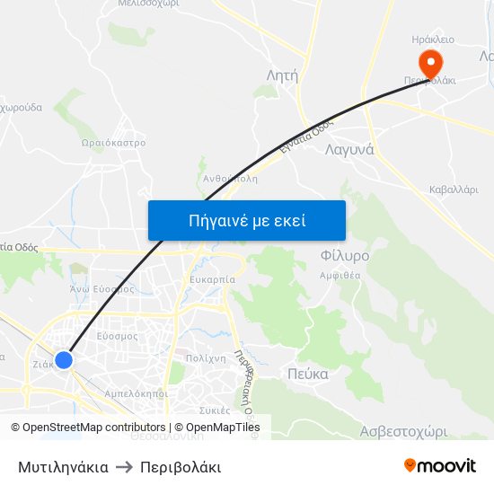 Μυτιληνάκια to Περιβολάκι map