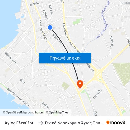 Άγιος Ελευθέριος to Γενικό Νοσοκομείο Άγιος Παύλος map