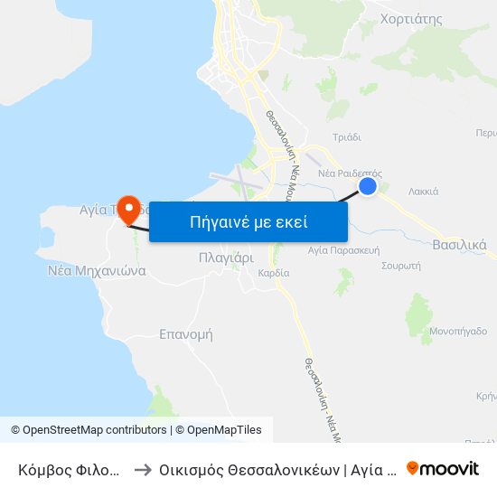 Κόμβος Φιλοθέης to Οικισμός Θεσσαλονικέων | Αγία Τριάδα map