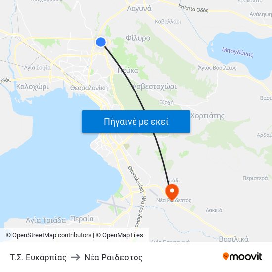 Τ.Σ. Ευκαρπίας to Νέα Ραιδεστός map