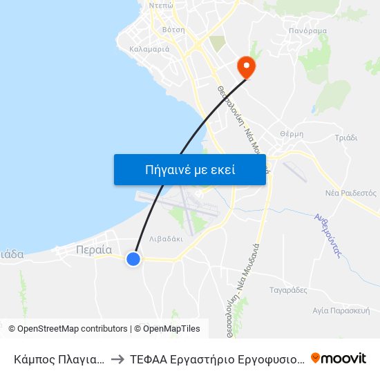 Κάμπος Πλαγιαρίου to ΤΕΦΑΑ Εργαστήριο Εργοφυσιολογίας map