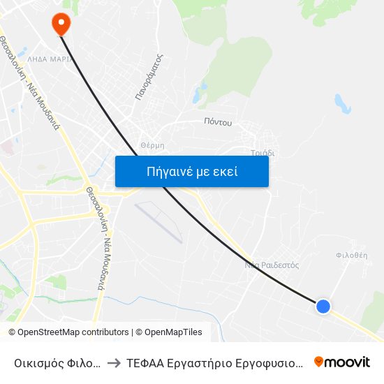 Οικισμός Φιλοθέη to ΤΕΦΑΑ Εργαστήριο Εργοφυσιολογίας map