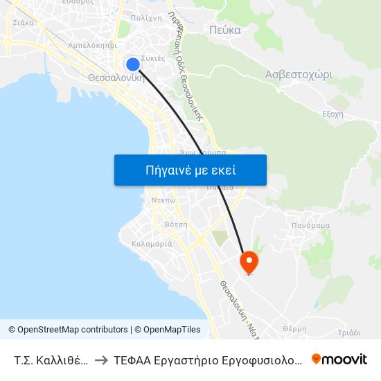 Τ.Σ. Καλλιθέας to ΤΕΦΑΑ Εργαστήριο Εργοφυσιολογίας map