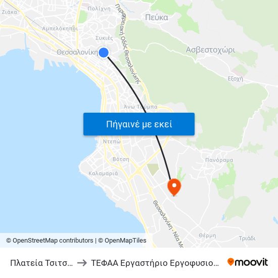 Πλατεία Τσιτσάνη to ΤΕΦΑΑ Εργαστήριο Εργοφυσιολογίας map