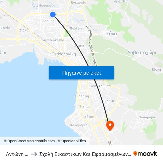 Αντώνη Τρίτση 2 to Σχολή Εικαστικών Και Εφαρμοσμένων Τεχνών - Νεο Κτήριο Θέρμης map