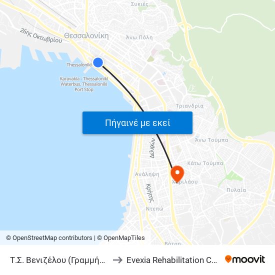 Τ.Σ. Βενιζέλου (Γραμμής 25) to Evexia Rehabilitation Center map
