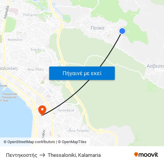 Πεντηκοστής to Thessaloniki, Kalamaria map