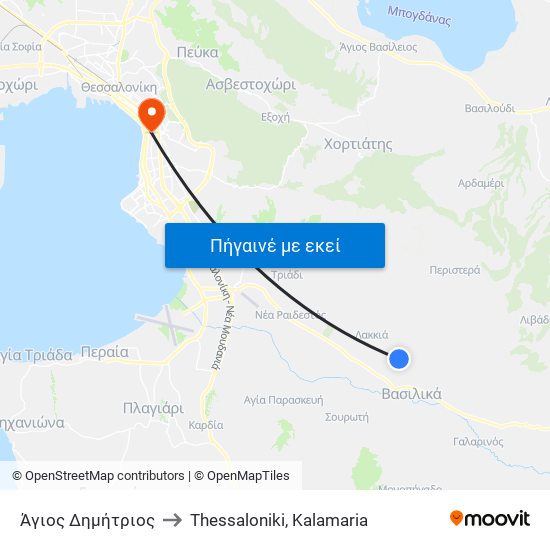 Άγιος Δημήτριος to Thessaloniki, Kalamaria map
