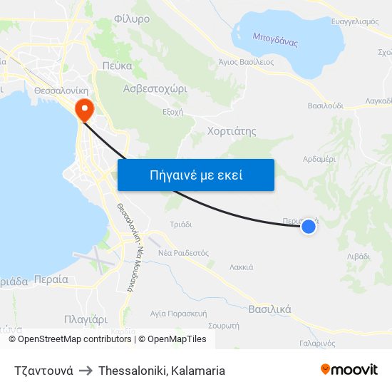 Τζαντουνά to Thessaloniki, Kalamaria map