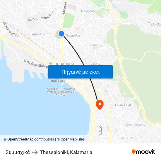 Συμμαχικά to Thessaloniki, Kalamaria map