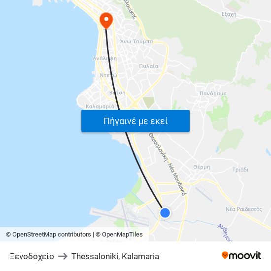 Ξενοδοχείο to Thessaloniki, Kalamaria map